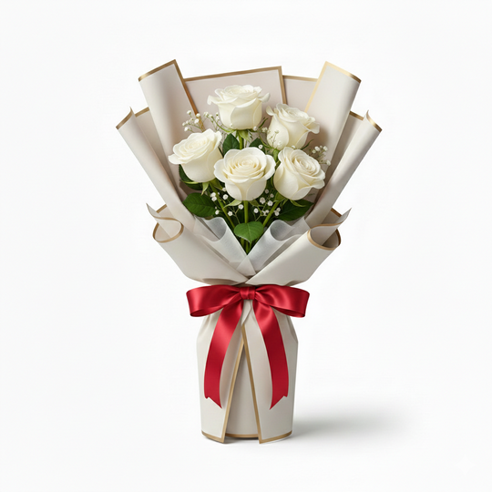 Ramo de 5 Rosas en Papel Coreano