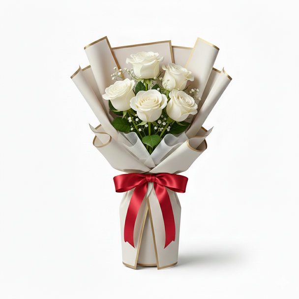 Ramo de 5 Rosas en Papel Coreano