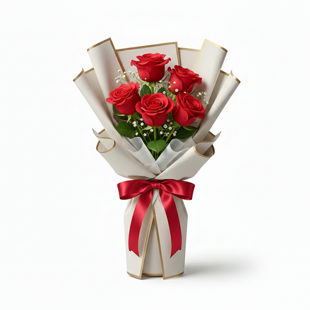 Ramo de 5 Rosas en Papel Coreano
